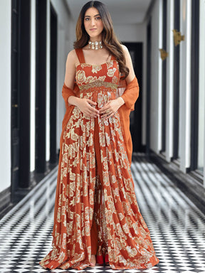 Chamkila Rust Slit Anarkali