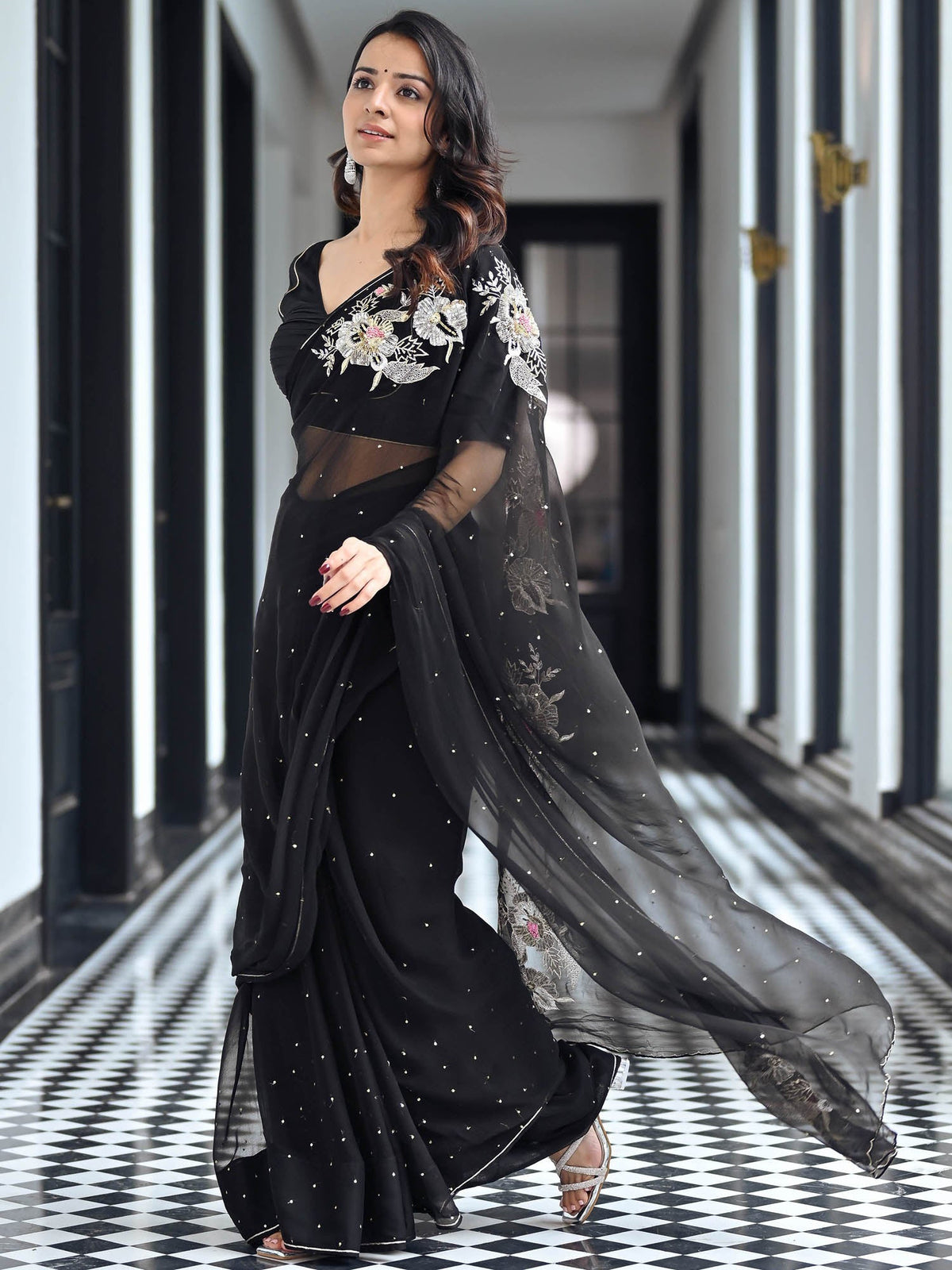 Maharani Black Chiffon Saree