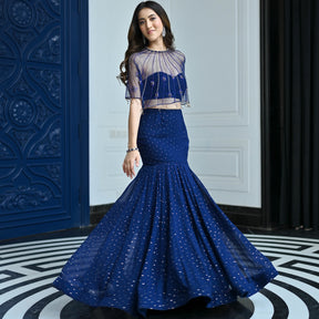 Jugnu Midnight Blue Cape & Lehenga Set