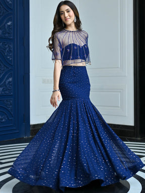 Jugnu Midnight Blue Cape & Lehenga Set