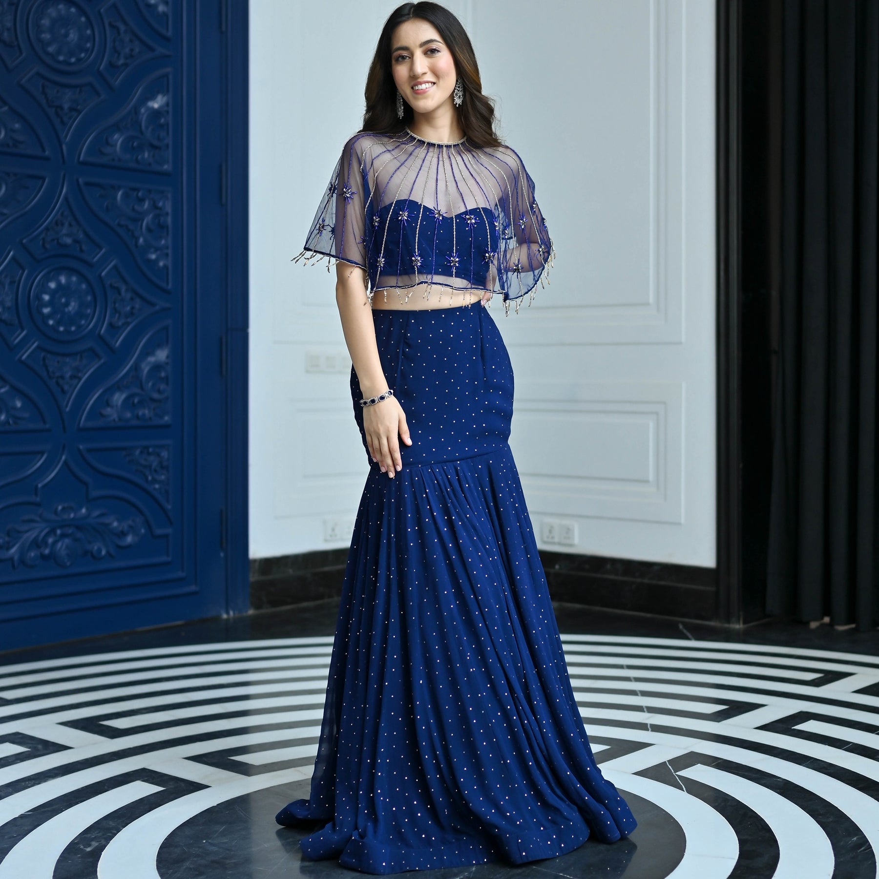 Jugnu Midnight Blue Cape & Lehenga Set