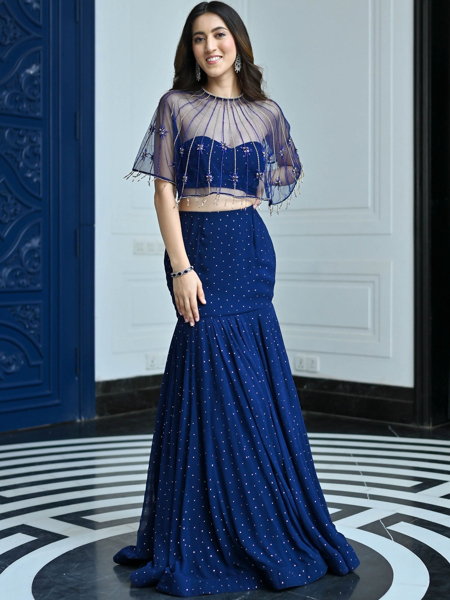 Jugnu Midnight Blue Cape & Lehenga Set