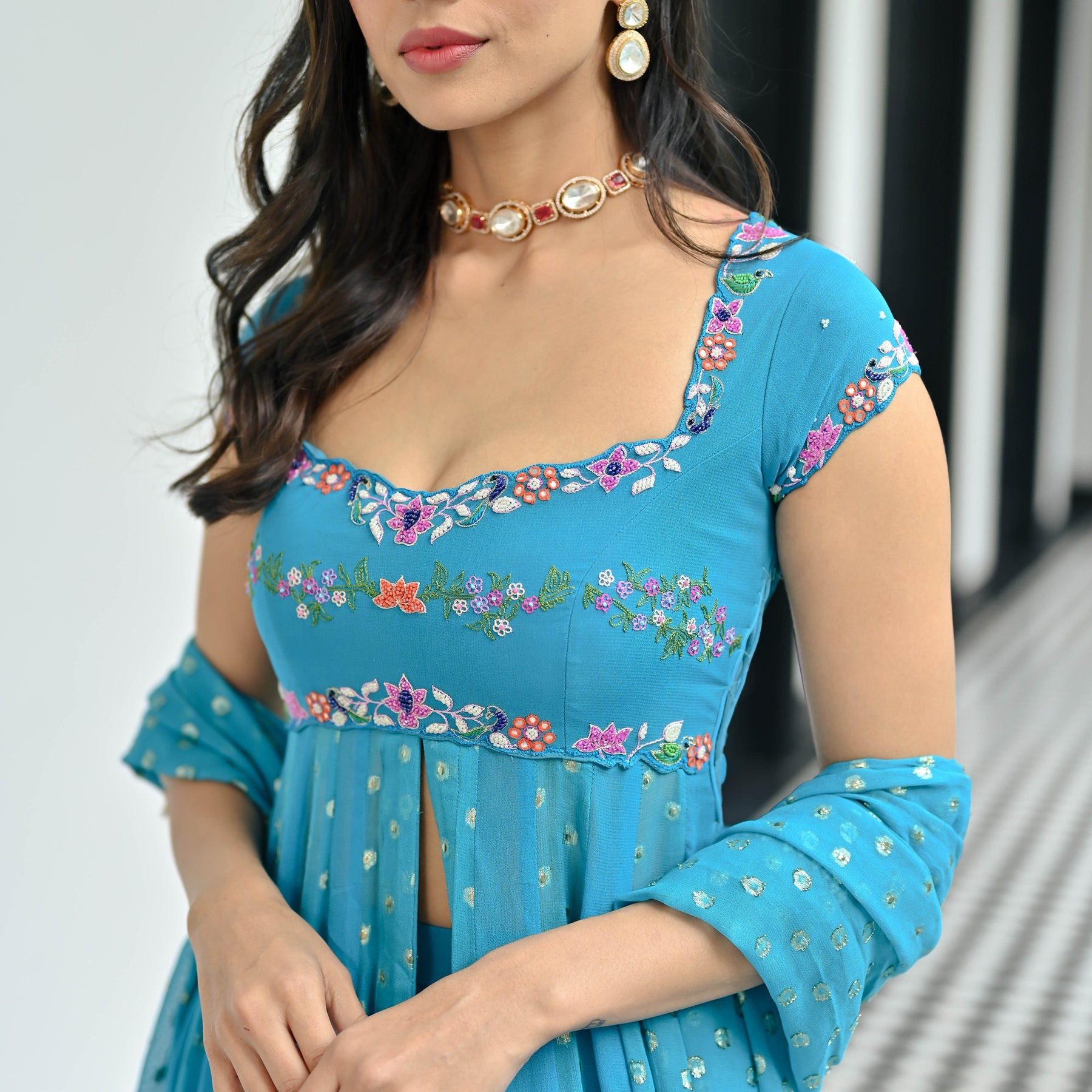 Meenakari Blue Anarkali Set