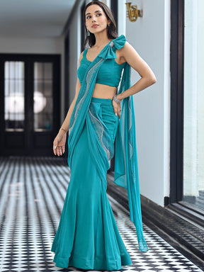 Noor Aqua Green Predraped Saree