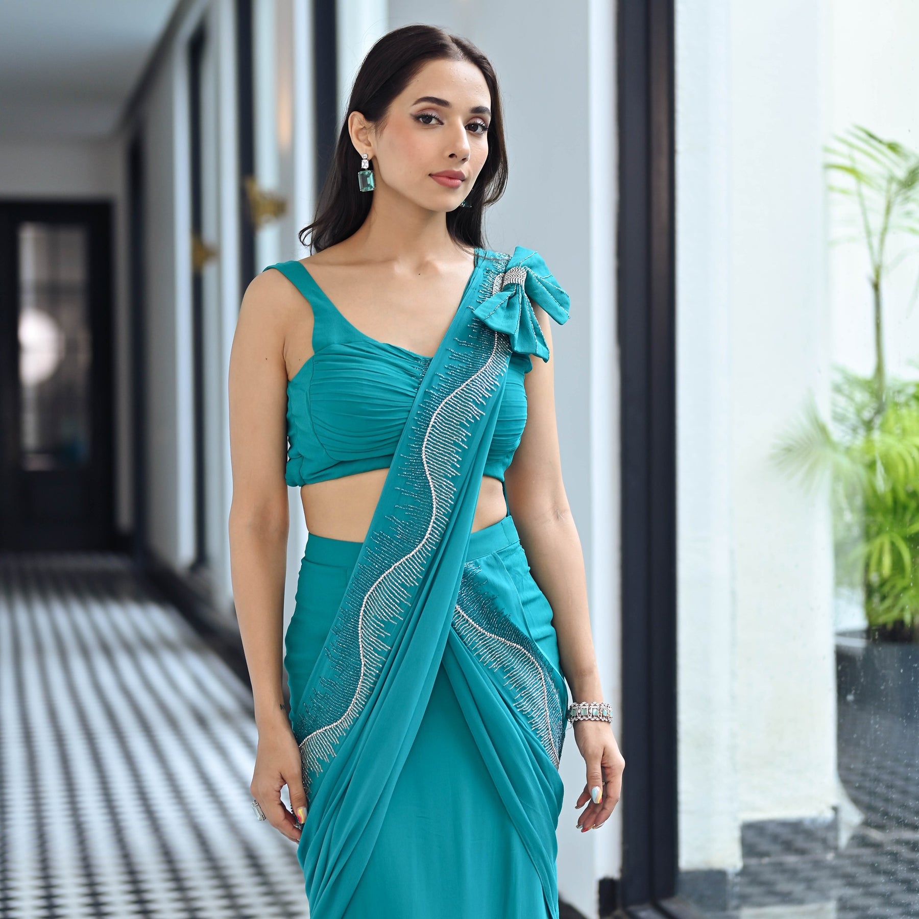 Noor Aqua Green Predraped Saree