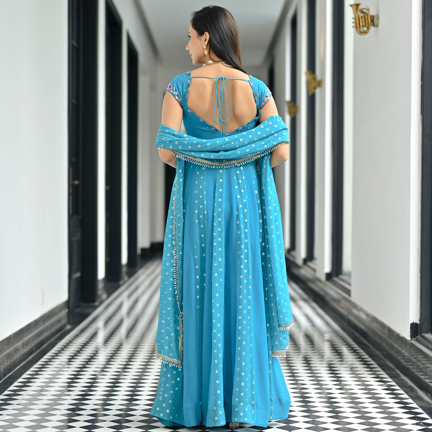 Meenakari Blue Anarkali Set