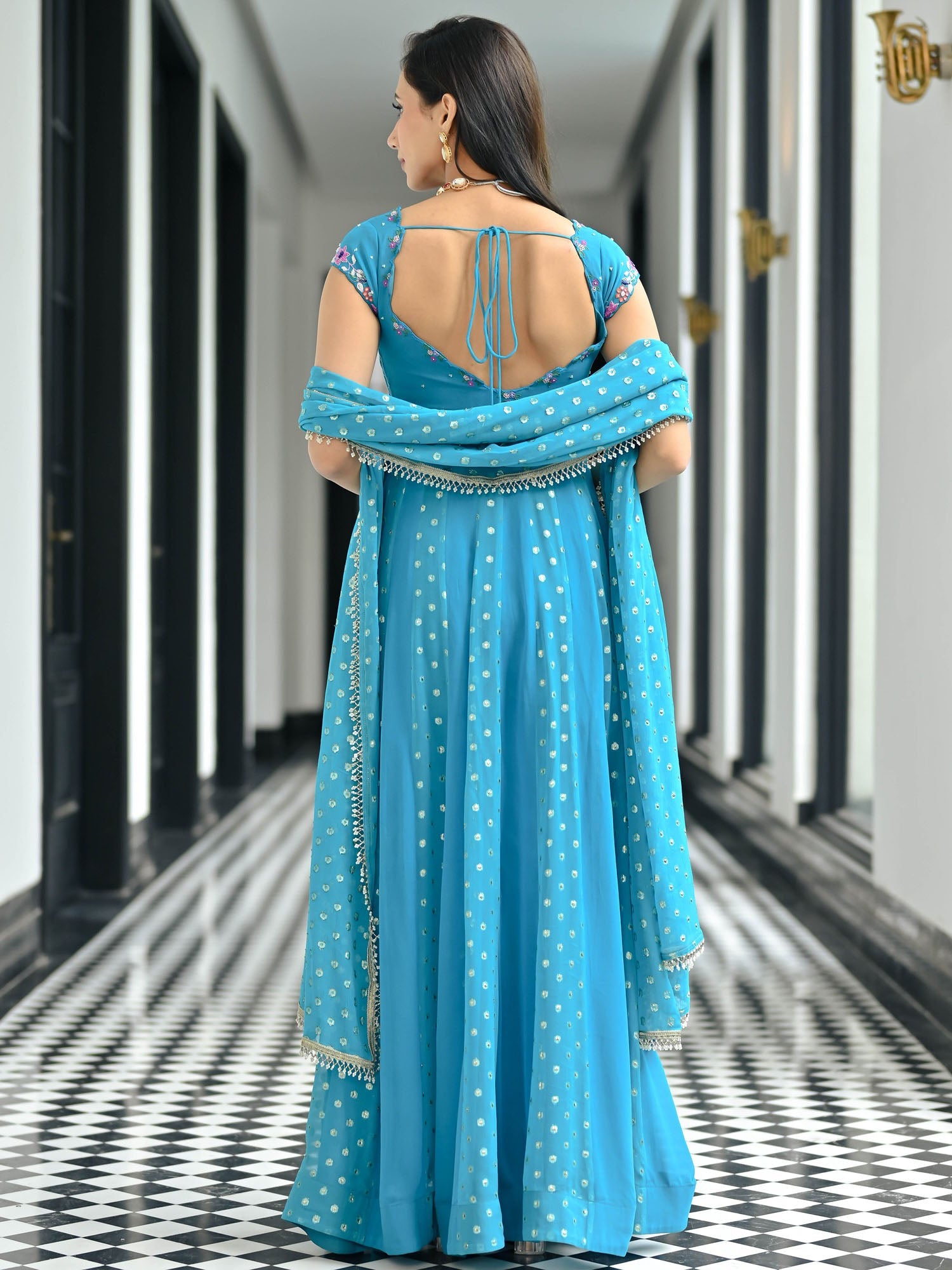 Meenakari Blue Anarkali Set