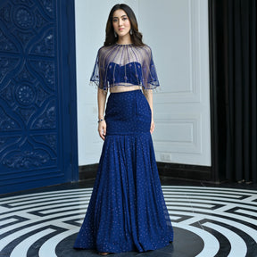 Jugnu Midnight Blue Cape & Lehenga Set