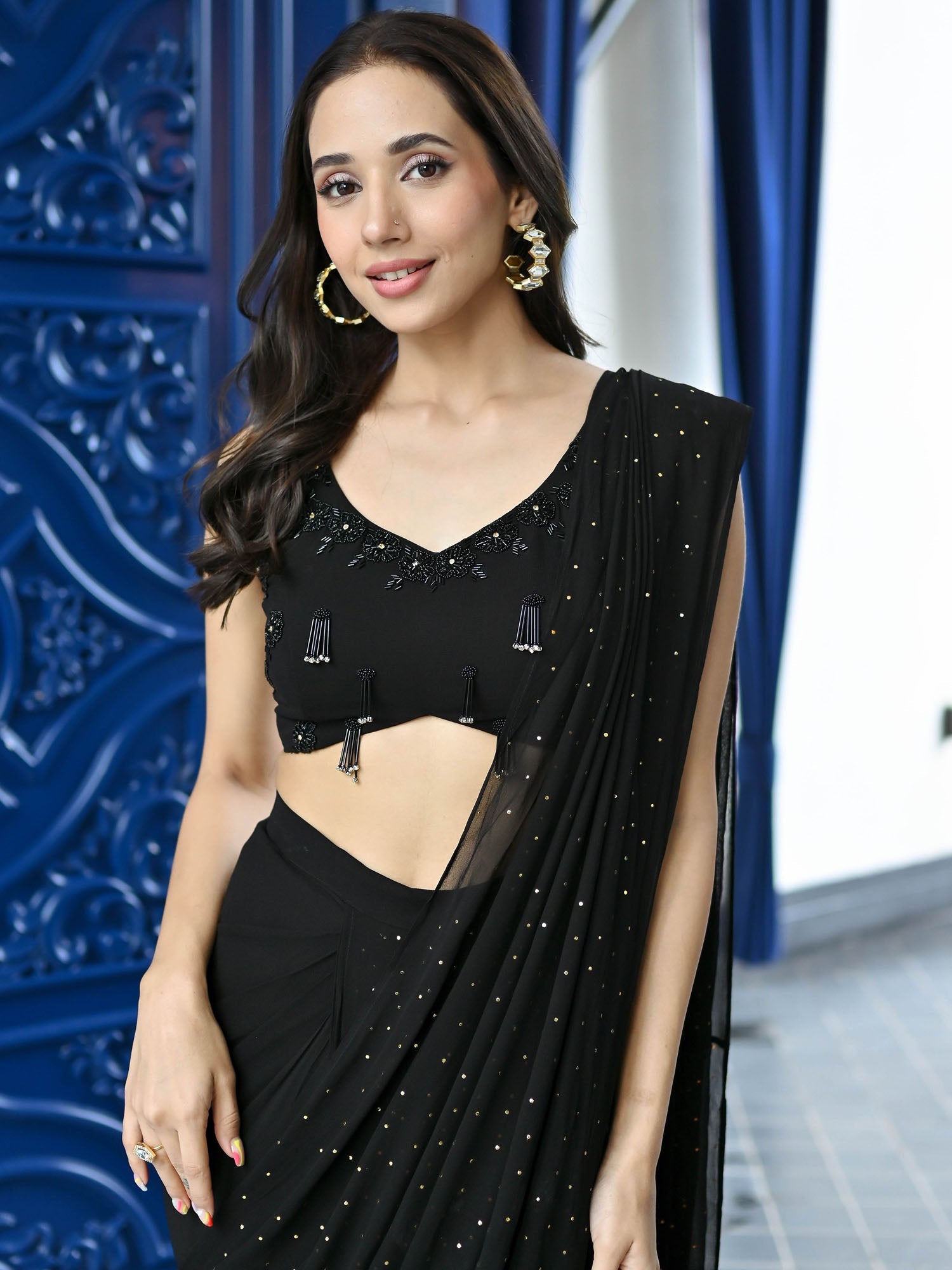 Jugnu Black Predraped Saree