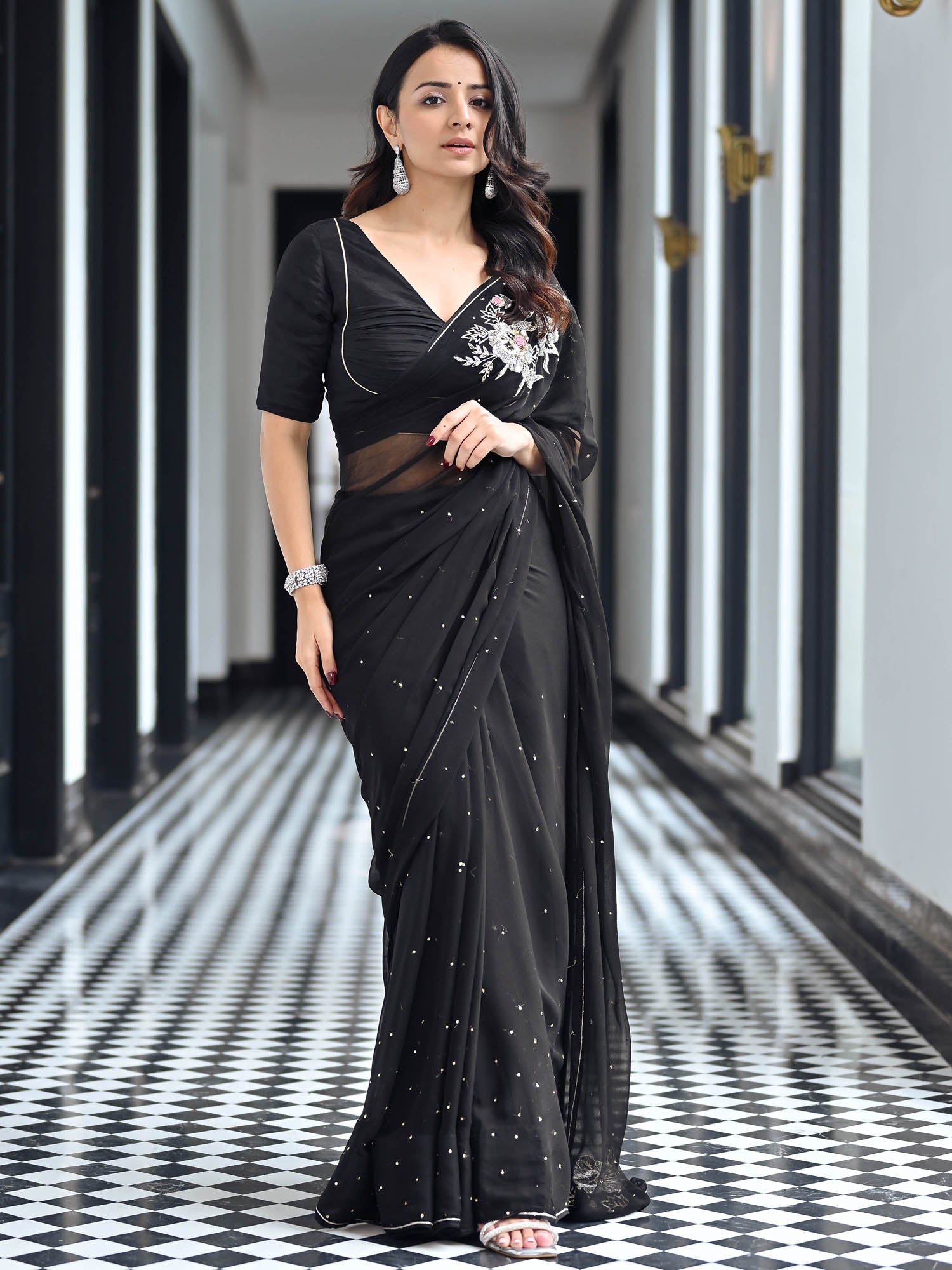 Maharani Black Chiffon Saree