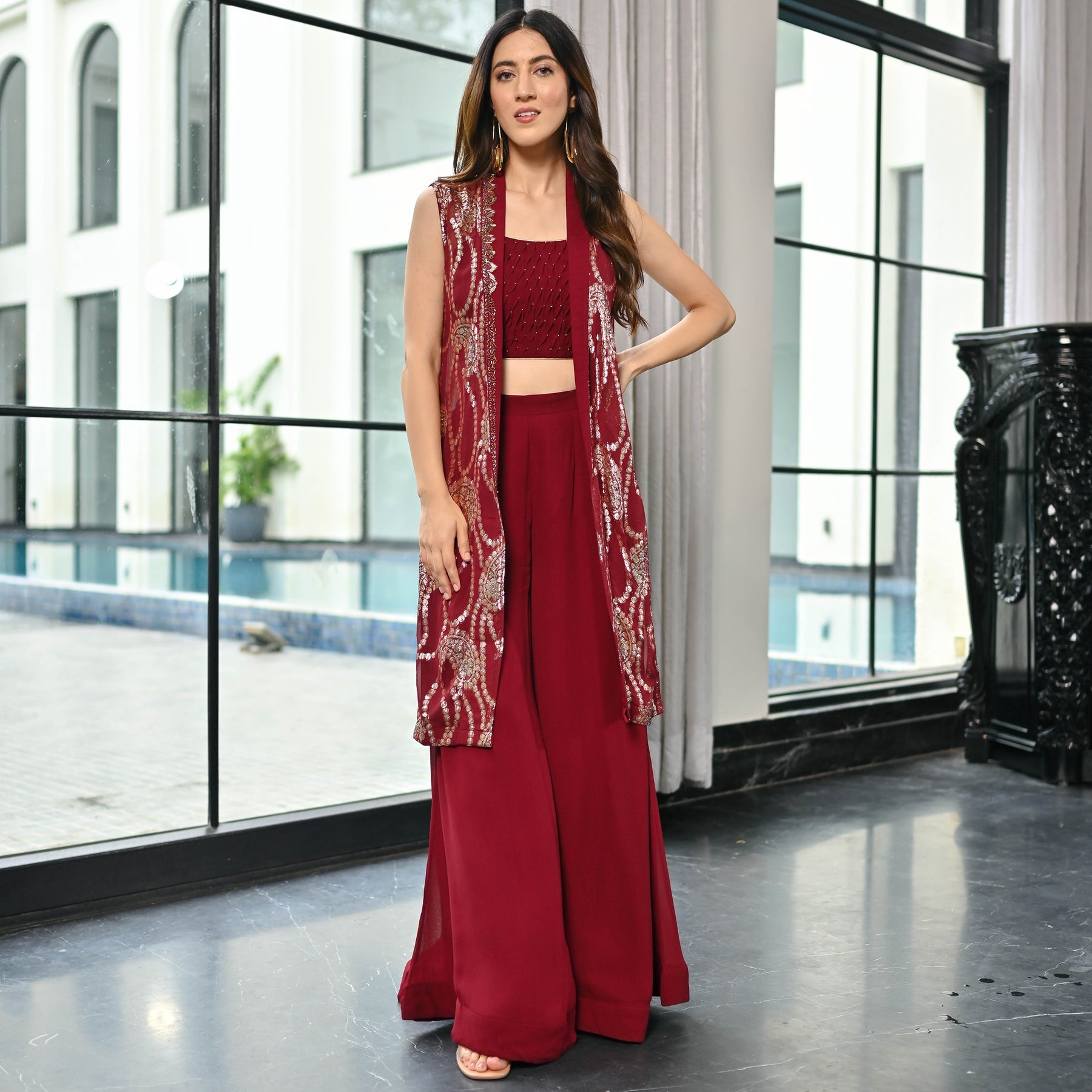 Chamkila Maroon Plazzo Set