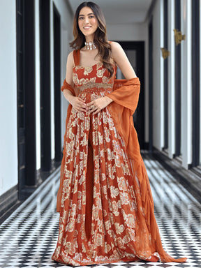 Chamkila Rust Slit Anarkali