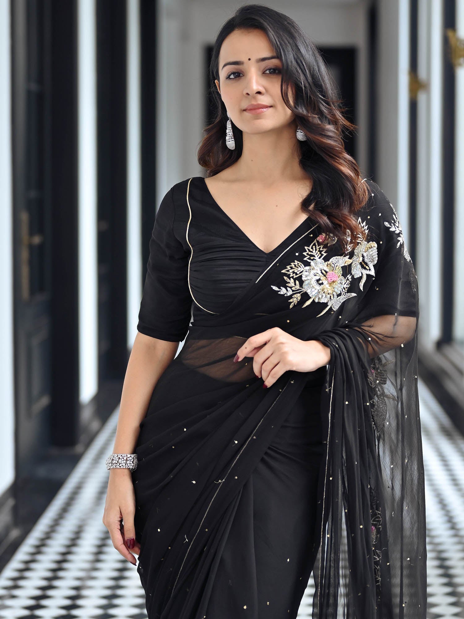 Maharani Black Chiffon Saree