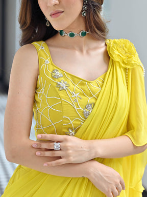 Noor Yellow Predraped Ruffle Saree