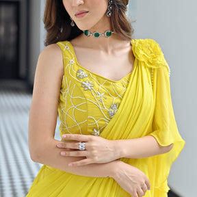 Noor Yellow Predraped Ruffle Saree