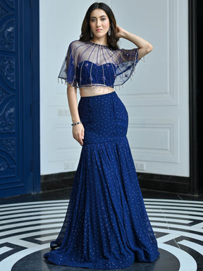 Jugnu Midnight Blue Cape & Lehenga Set