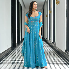 Meenakari Blue Anarkali Set