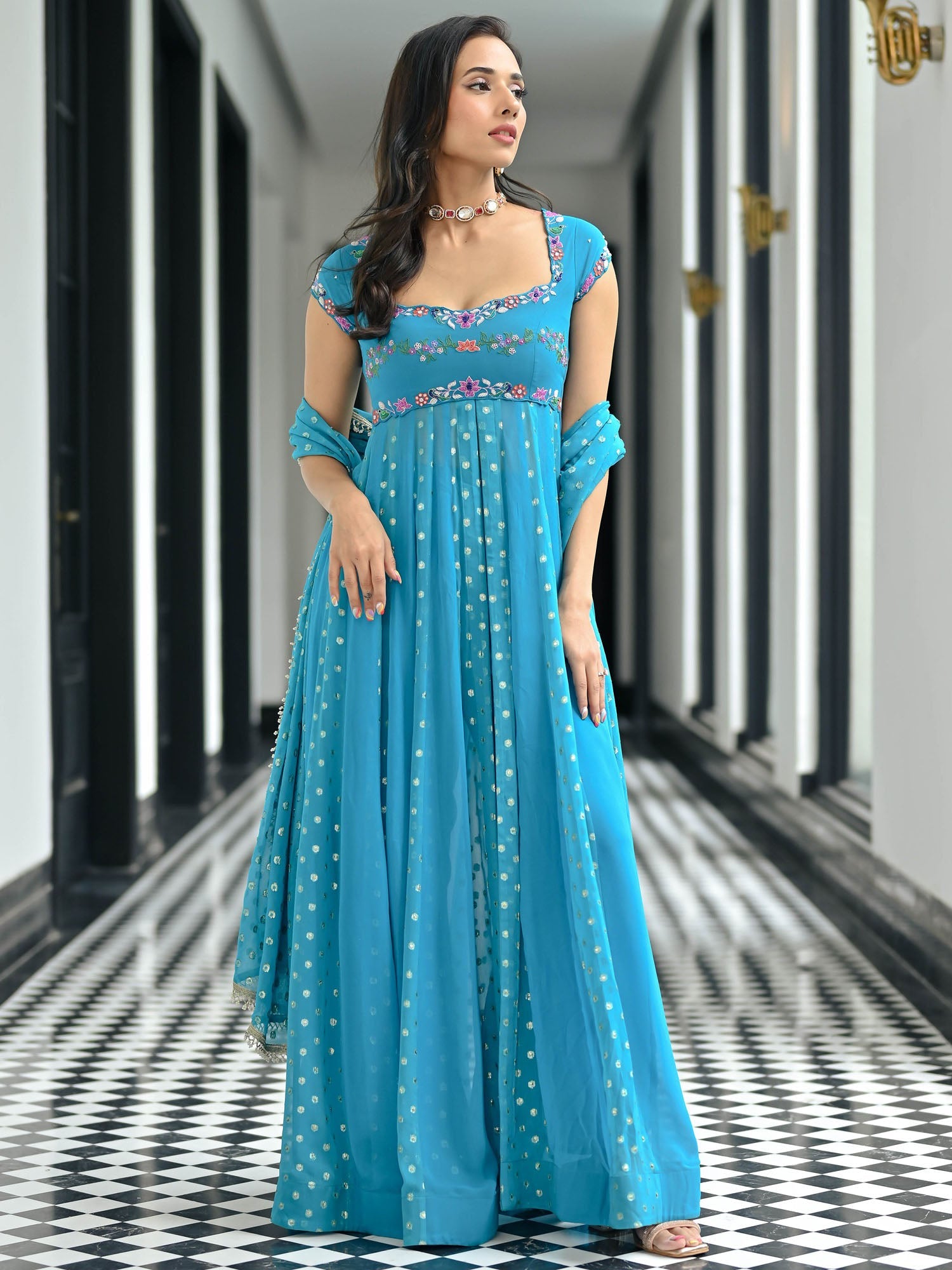 Meenakari Blue Anarkali Set