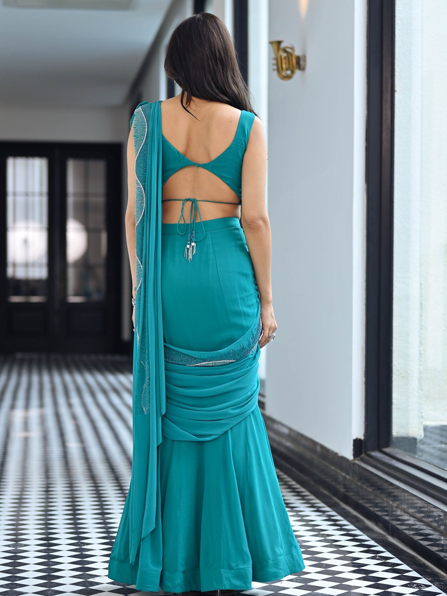 Noor Aqua Green Predraped Saree