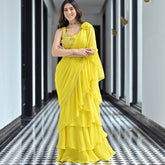 Noor Yellow Predraped Ruffle Saree