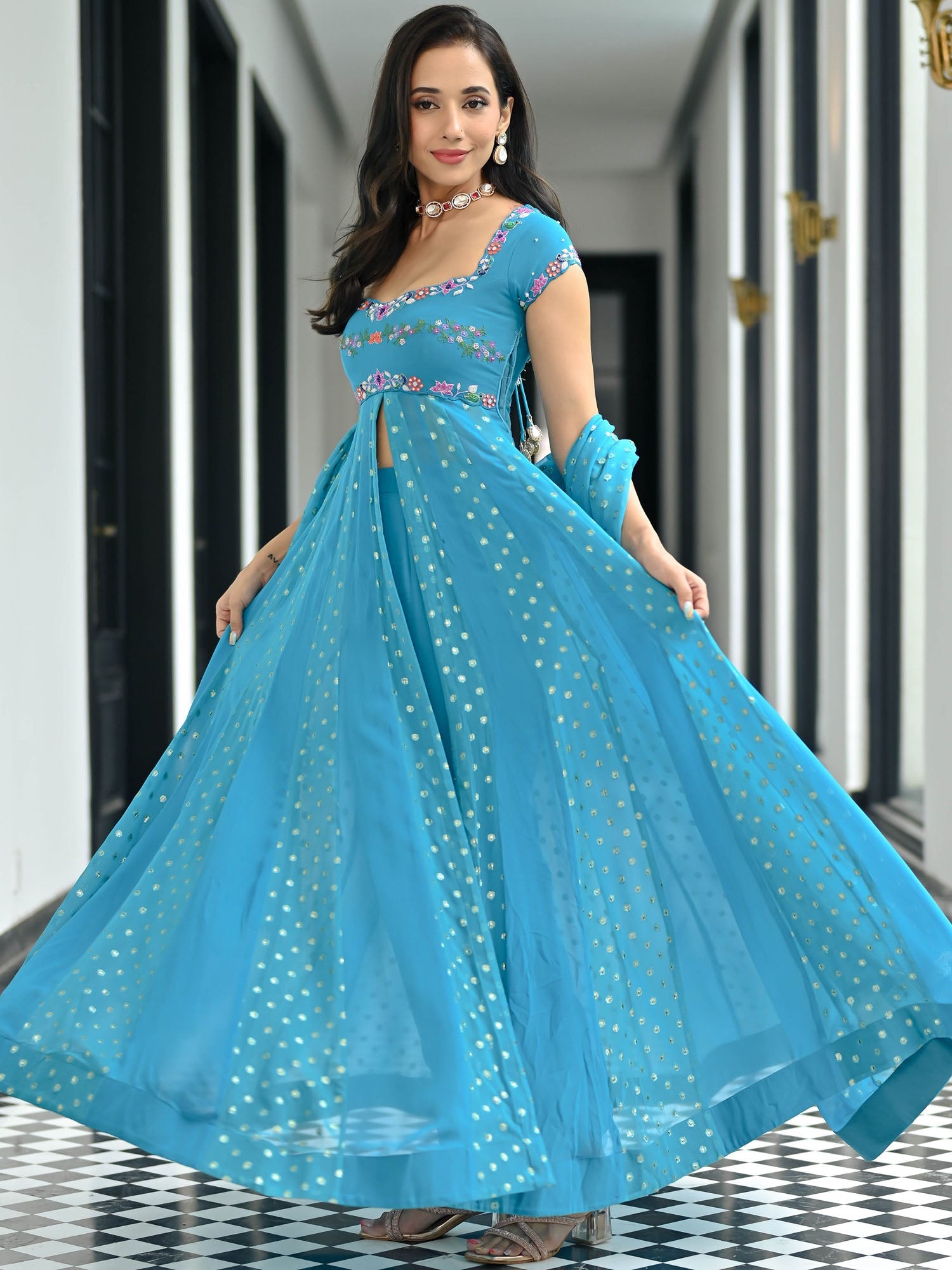 Meenakari Blue Anarkali Set