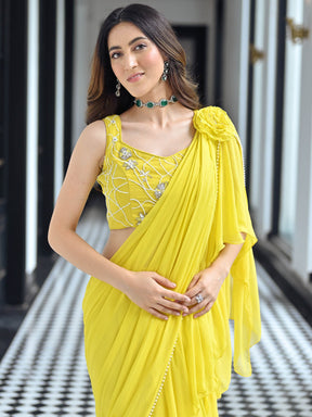 Noor Yellow Predraped Ruffle Saree