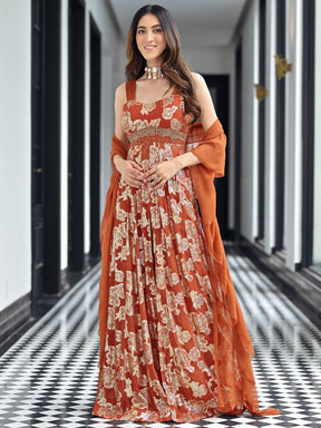 Chamkila Rust Slit Anarkali