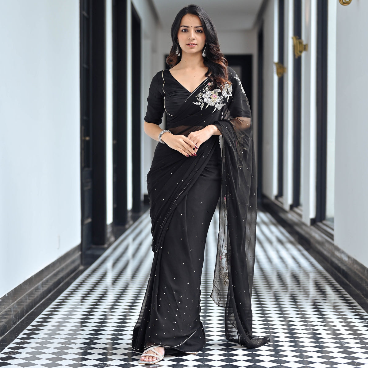 Maharani Black Chiffon Saree