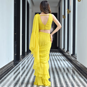 Noor Yellow Predraped Ruffle Saree