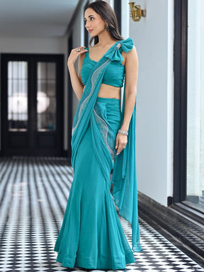 Noor Aqua Green Predraped Saree