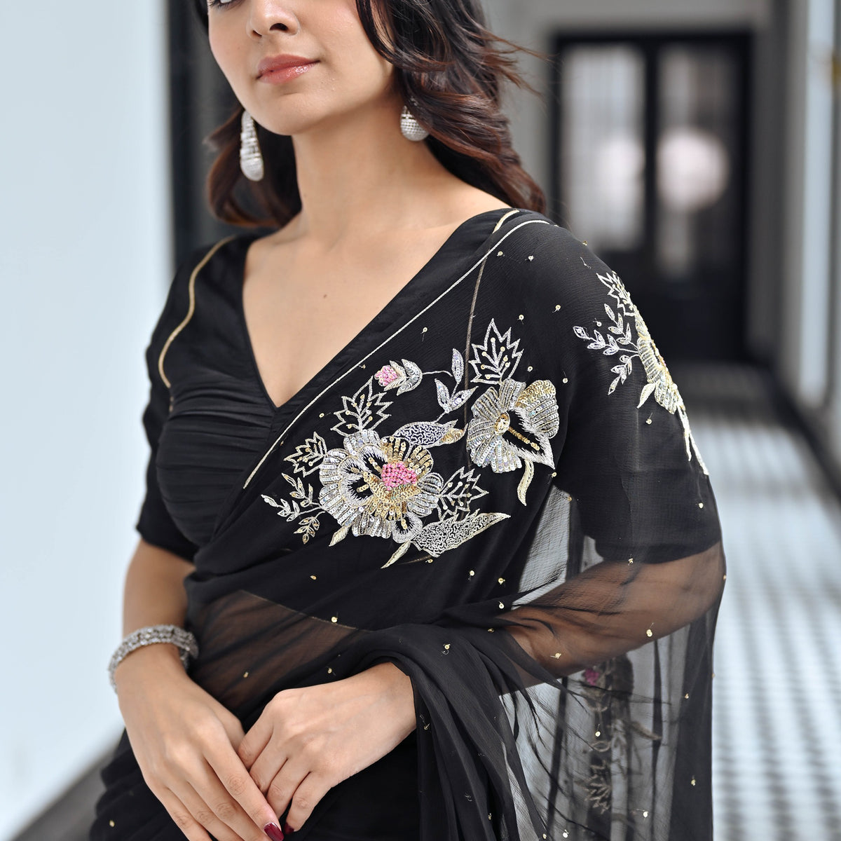 Maharani Black Chiffon Saree