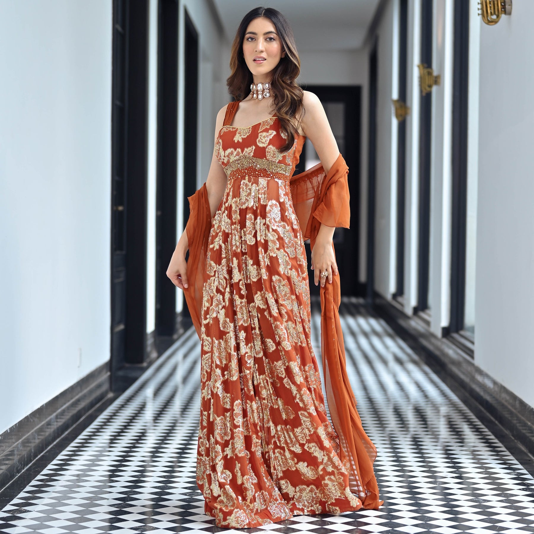 Chamkila Rust Slit Anarkali