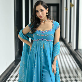 Meenakari Blue Anarkali Set