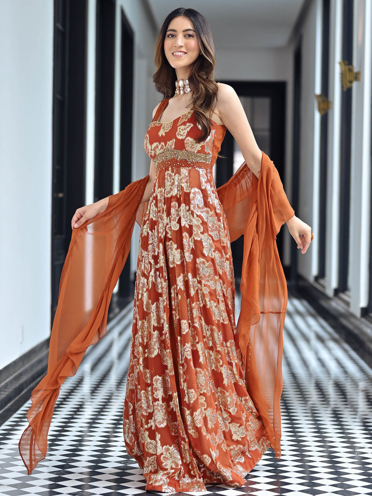 Chamkila Rust Slit Anarkali