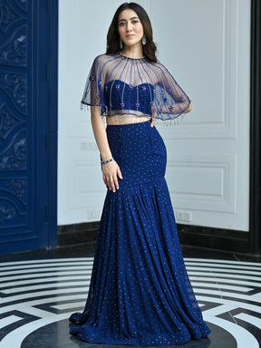 Jugnu Midnight Blue Cape & Lehenga Set