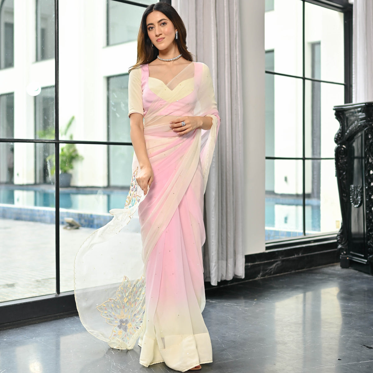 Maharani Ombre Baby Pink Saree