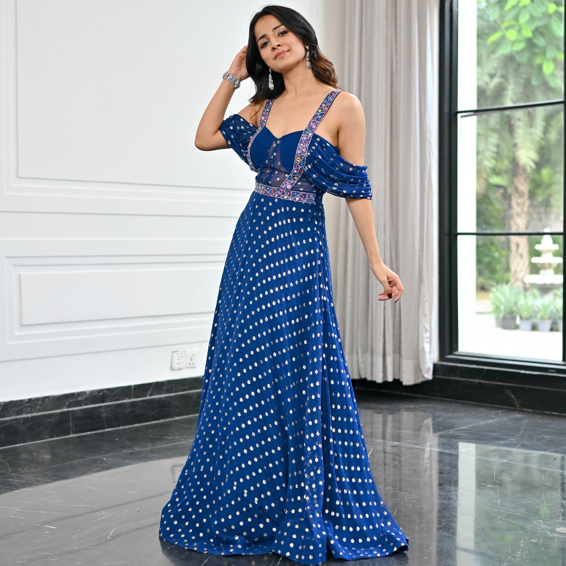 Meenakari Blue Long Gown