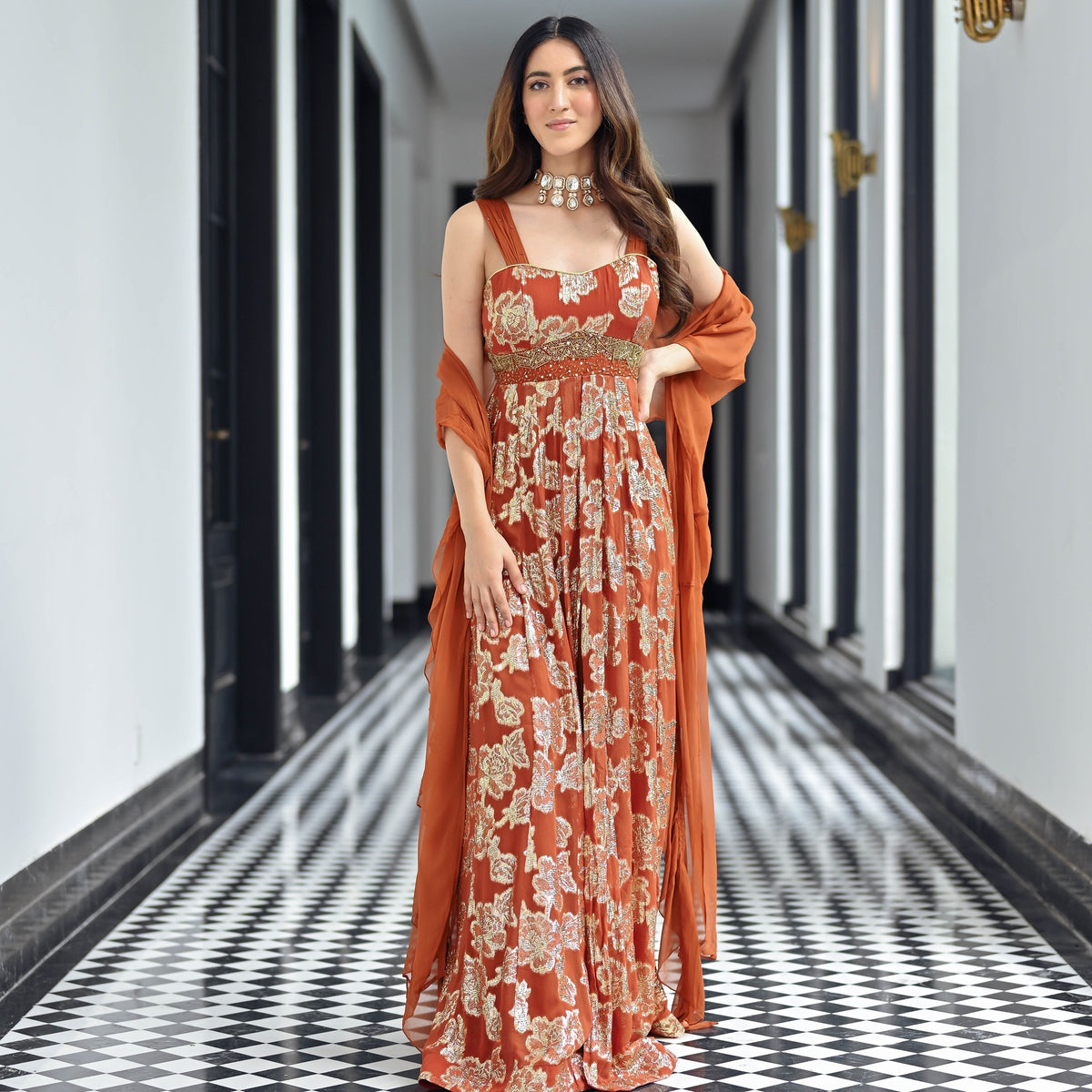 Chamkila Rust Slit Anarkali