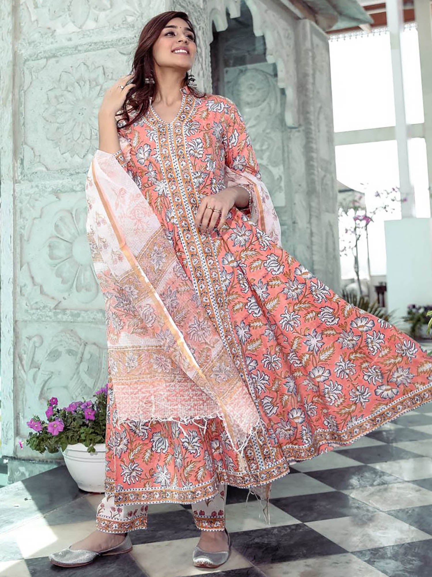 Sanganeri Printed Anarkali Set