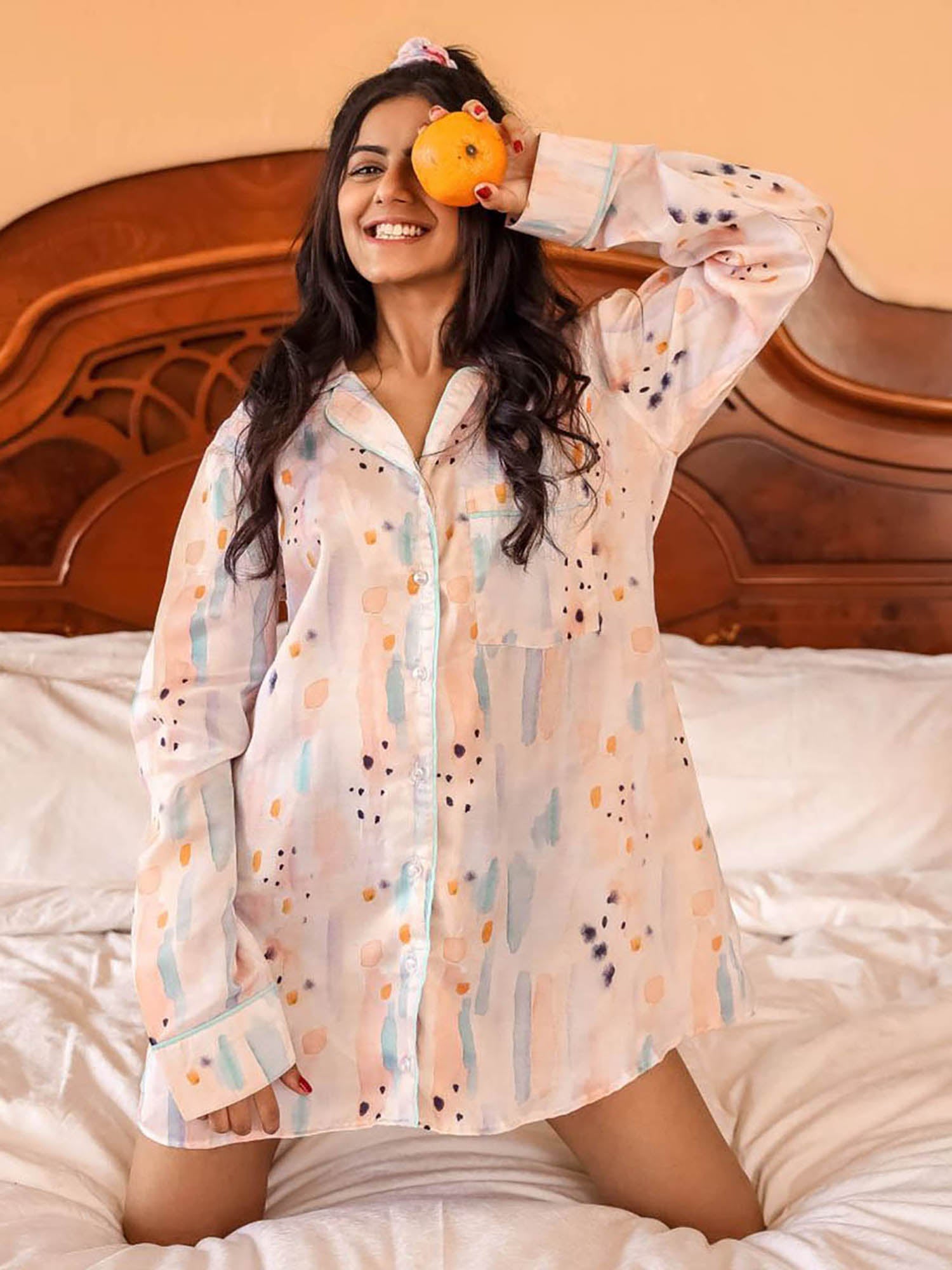 Watercolor Collar Shirt Nightwear Set