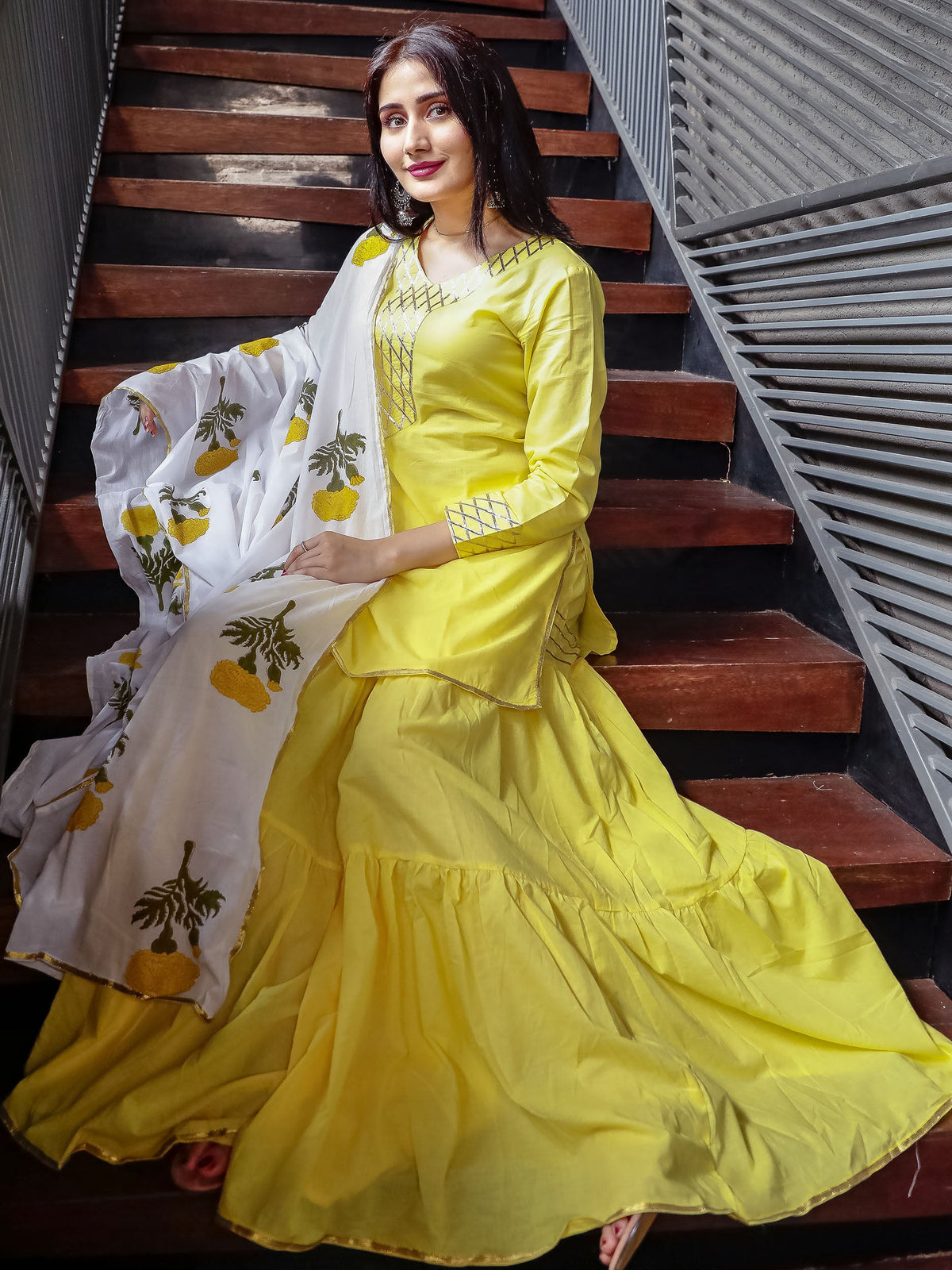 Yellow Poppy Kurta And Sharara Two Piece Set