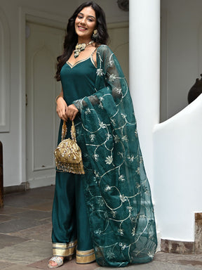 Green Silk Gota Palazzo Set