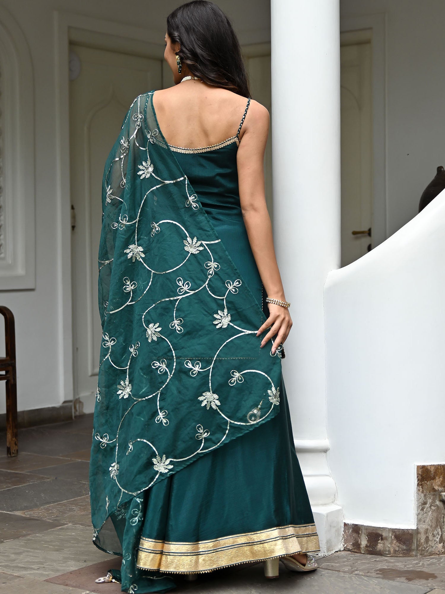 Green Silk Gota Palazzo Set