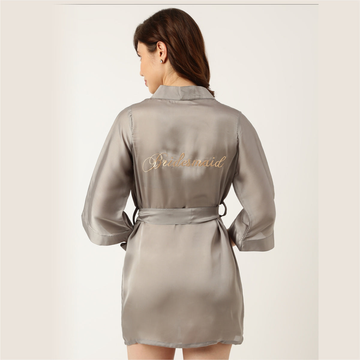 Bridesmaid Embroidered Grey Silk Robe