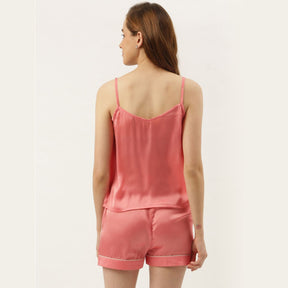 Bridesmaid Embroidered Pink Silk Shorts With Camisole Set