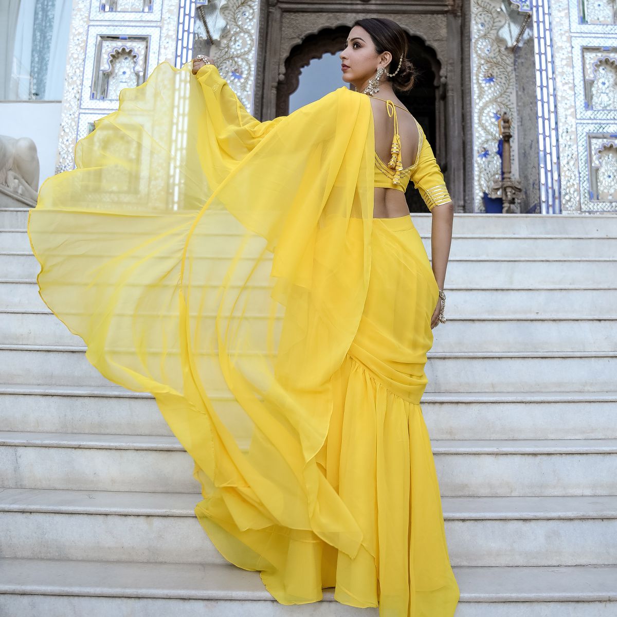 Yellow Georgette Saree