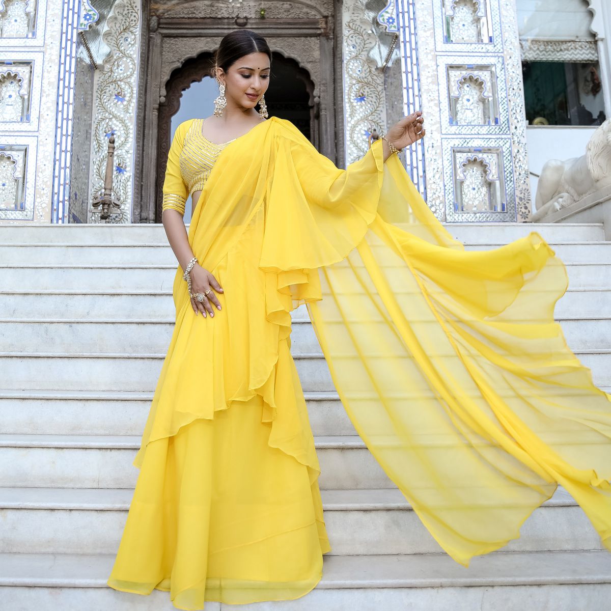 Yellow Georgette Saree