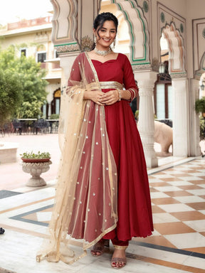 Maroon Chiffon Anarkali Set