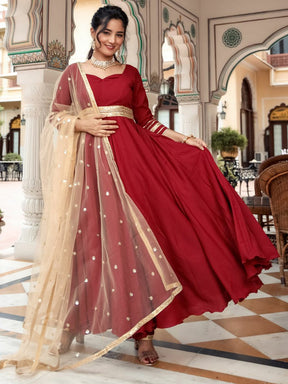 Maroon Chiffon Anarkali Set