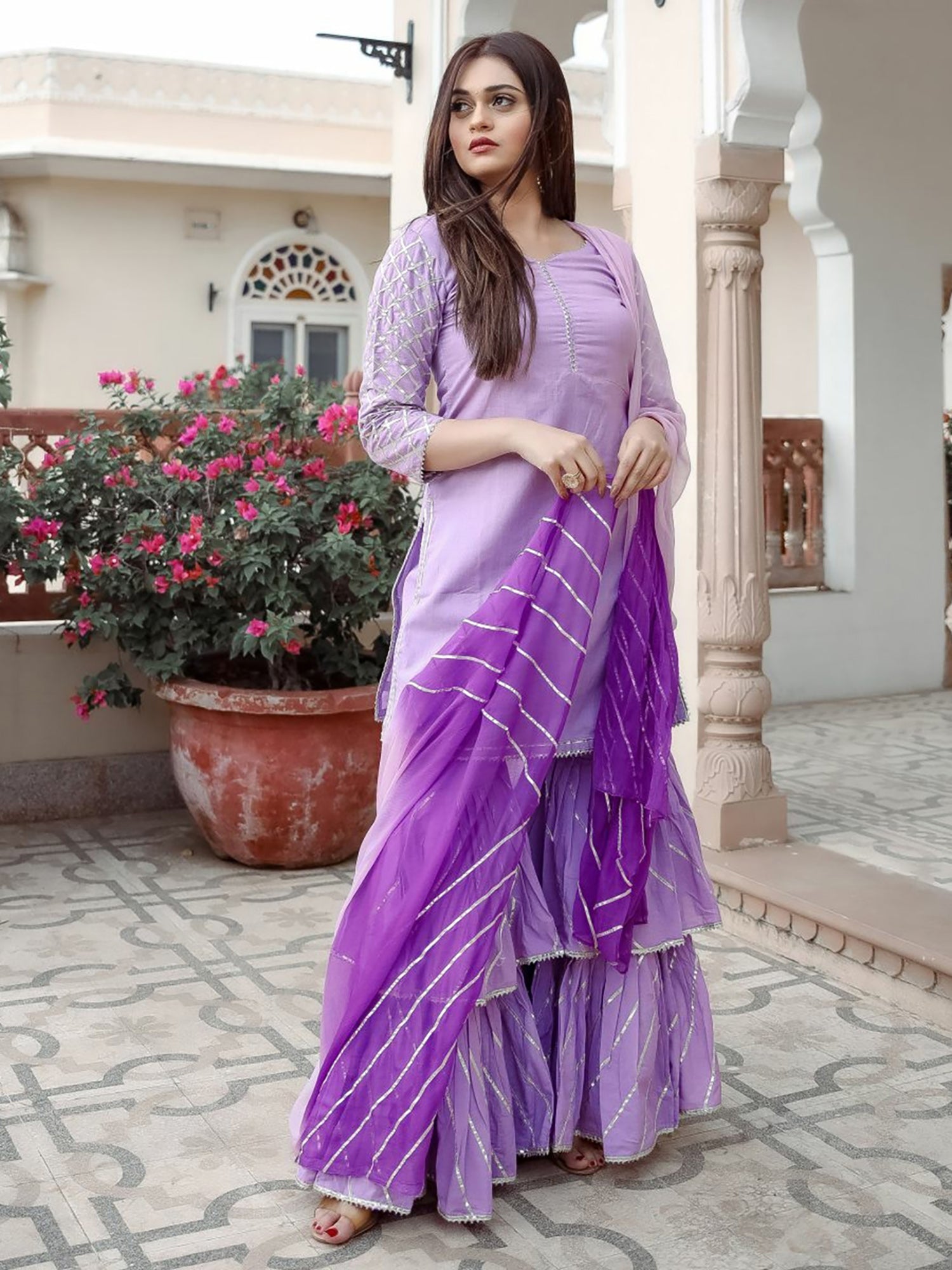 Purple Cotton Sharara Set